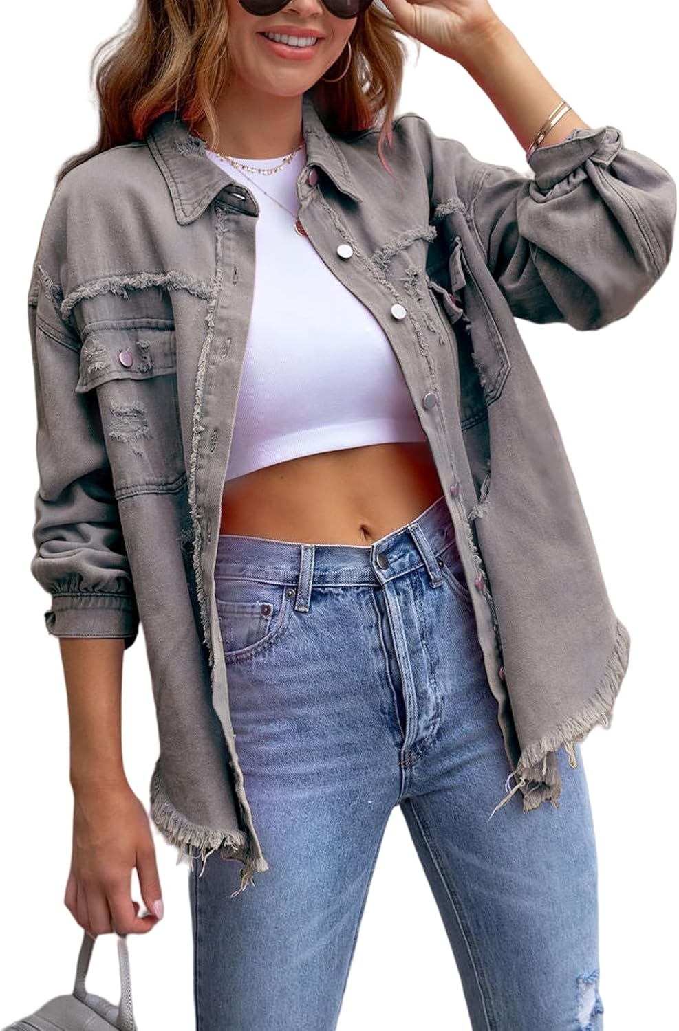 Oversized Ripped Denim Jacket for Women - Trendy Boyfriend Style