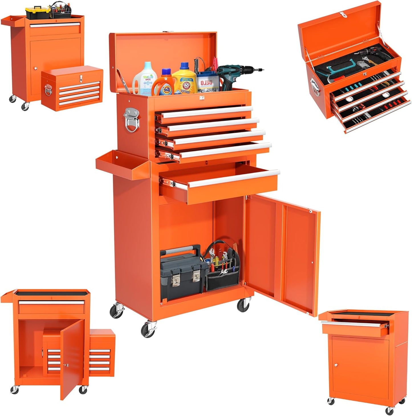 INTERGREAT 5-Drawer Rolling Tool Chest with Detachable Top Box
