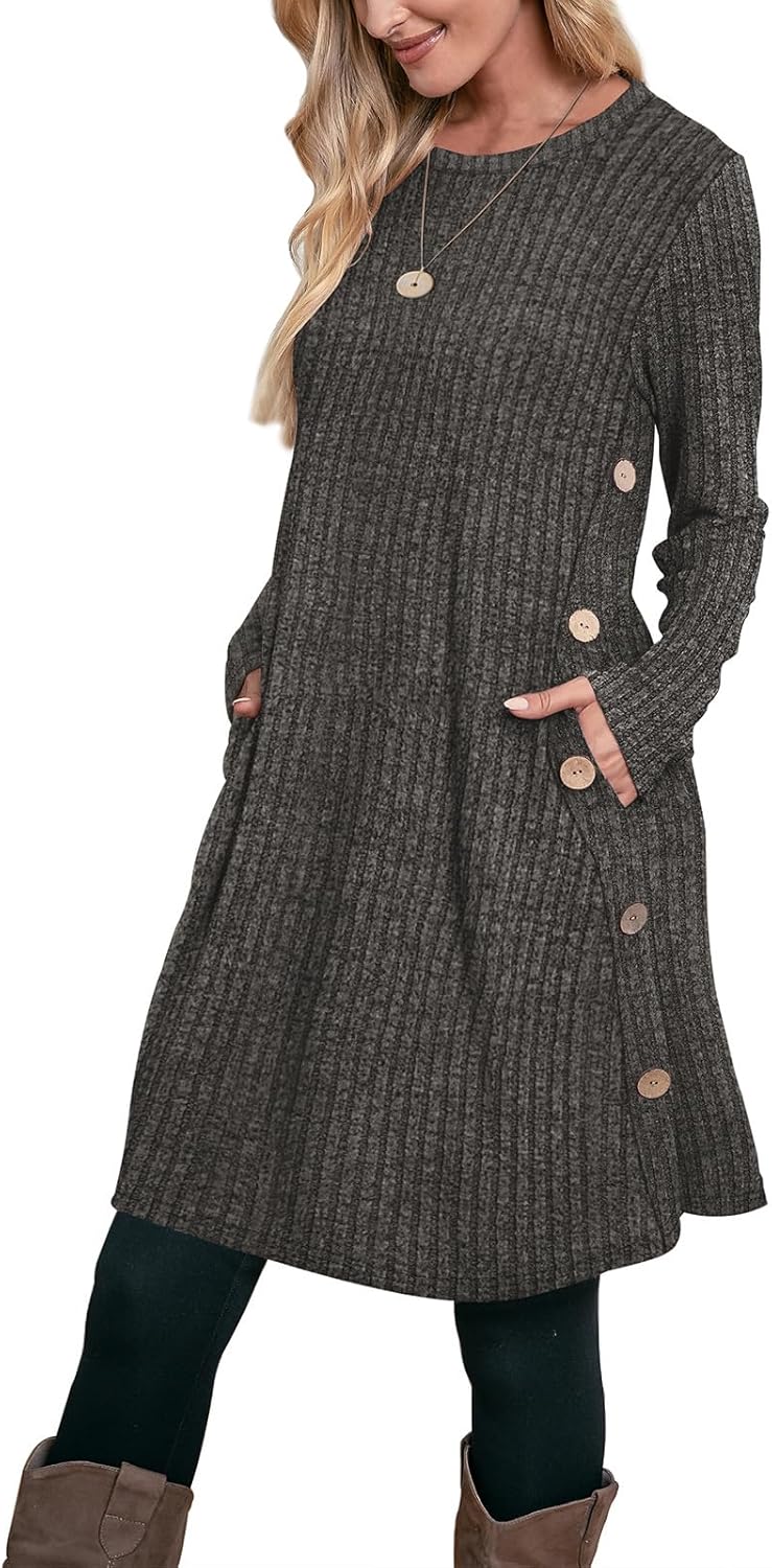 OFEEFAN Fall and Winter Tunic Dress with Pockets for Style