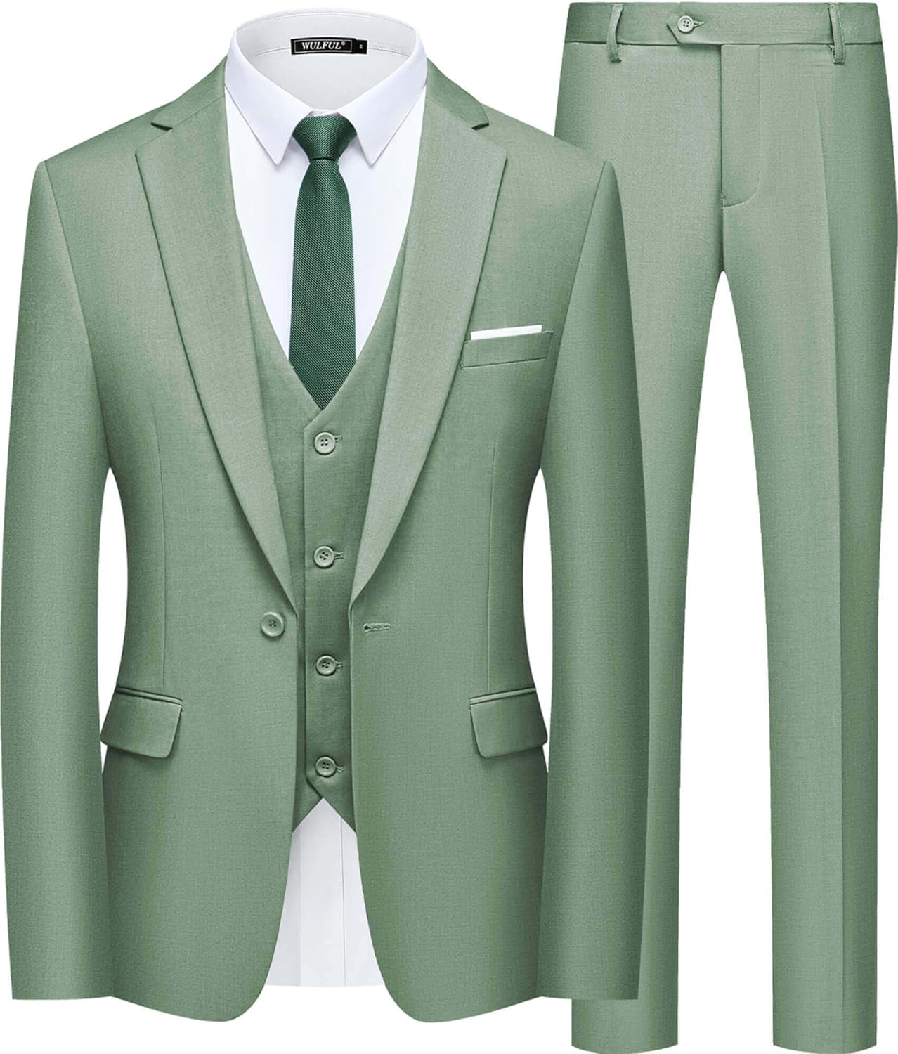 WULFUL Mens Slim Fit Suit One Button 3-Piece Blazer Jacket