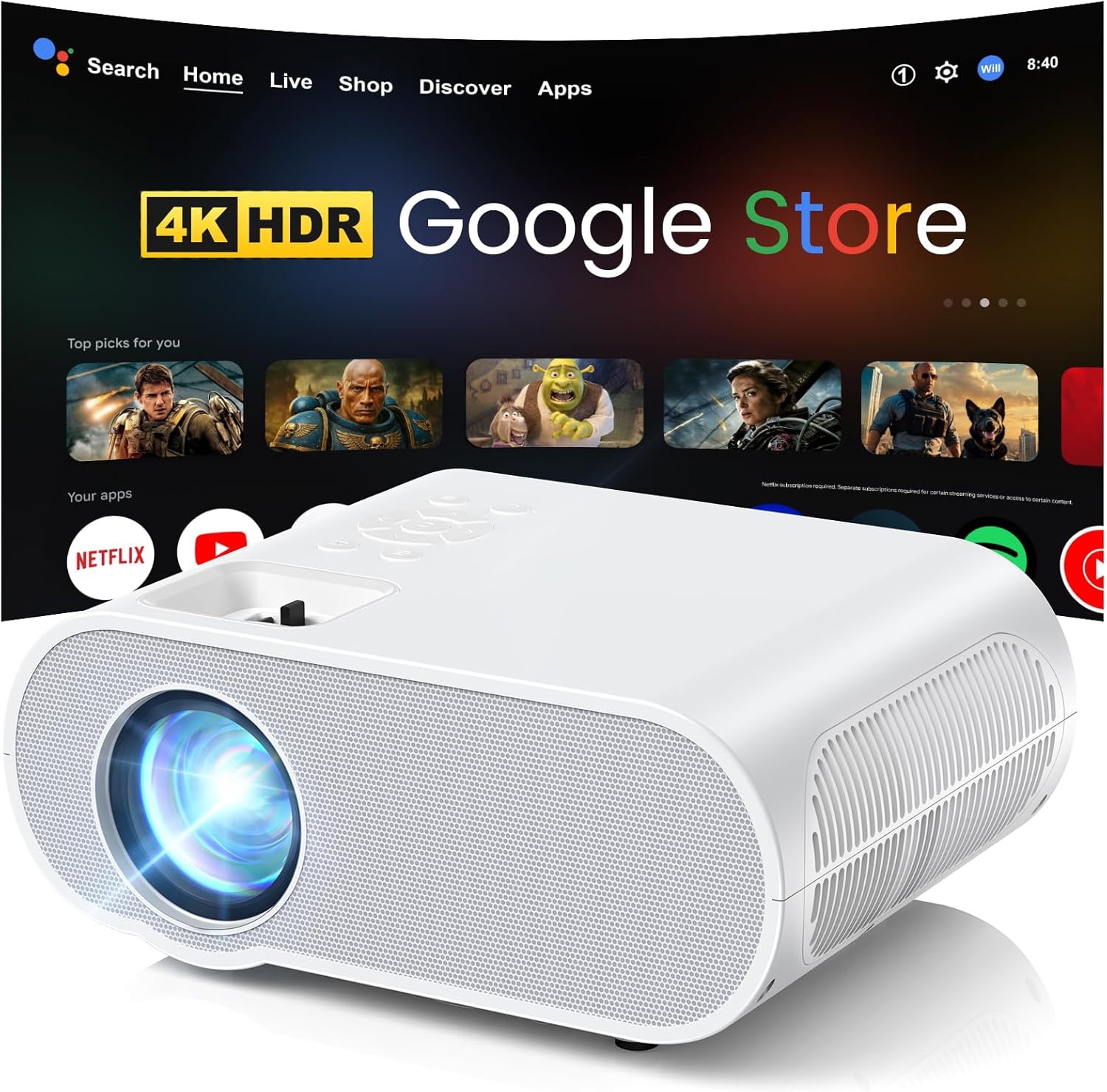 Google TV Projector - HOMPOW HD 4K Projector with WiFi