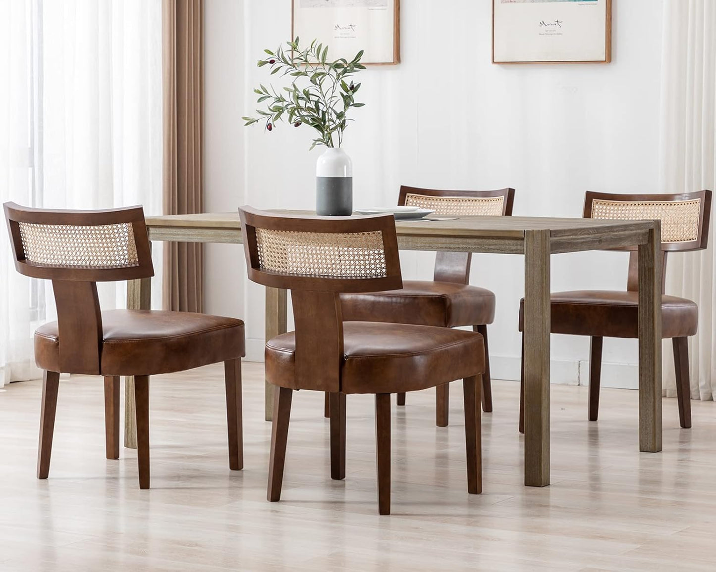 Mid Century Modern Rattan Dining Chairs Set of 4 for Chic Homes
