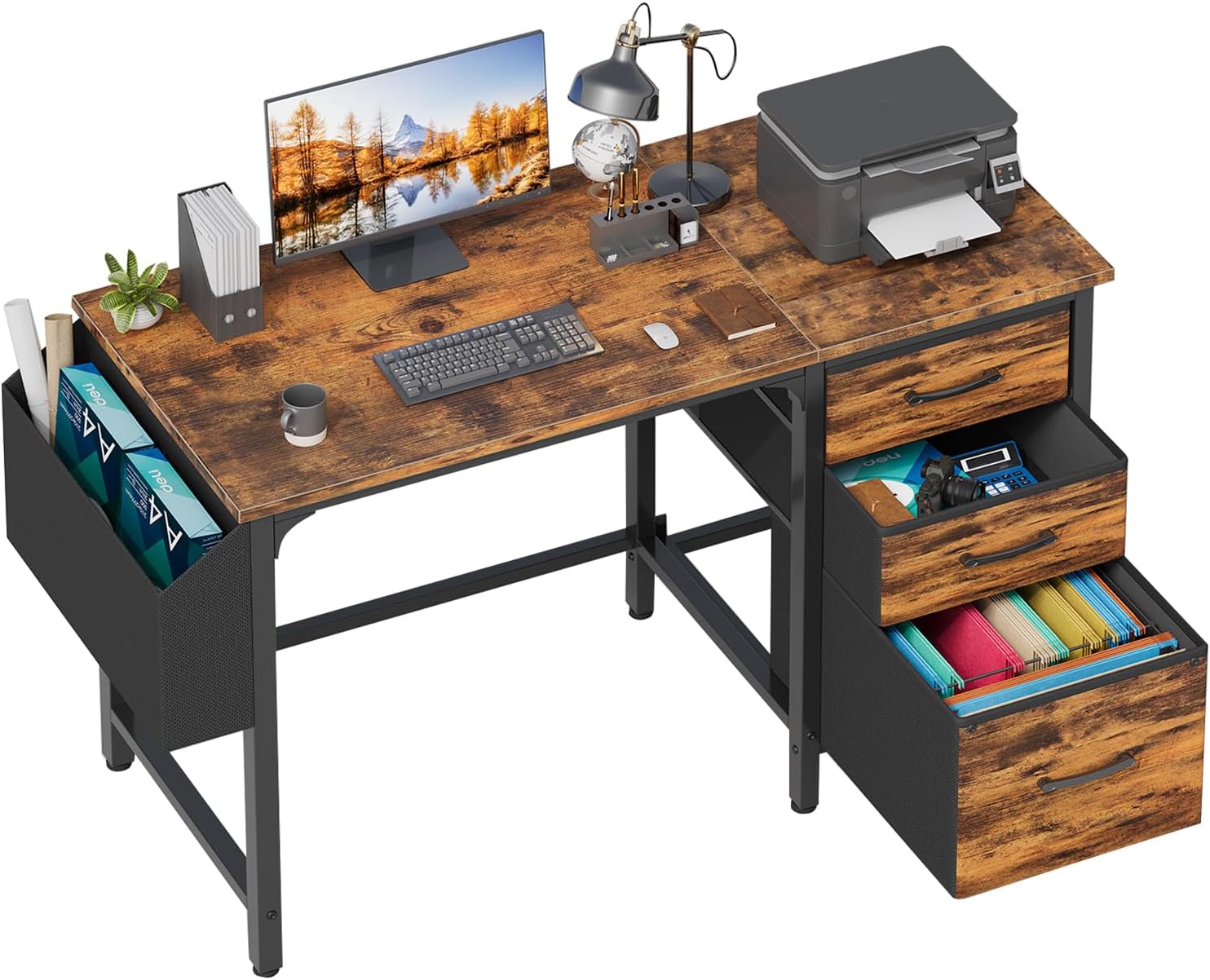Lufeiya 47 Inch Computer Desk with Fabric Drawers for Home Office