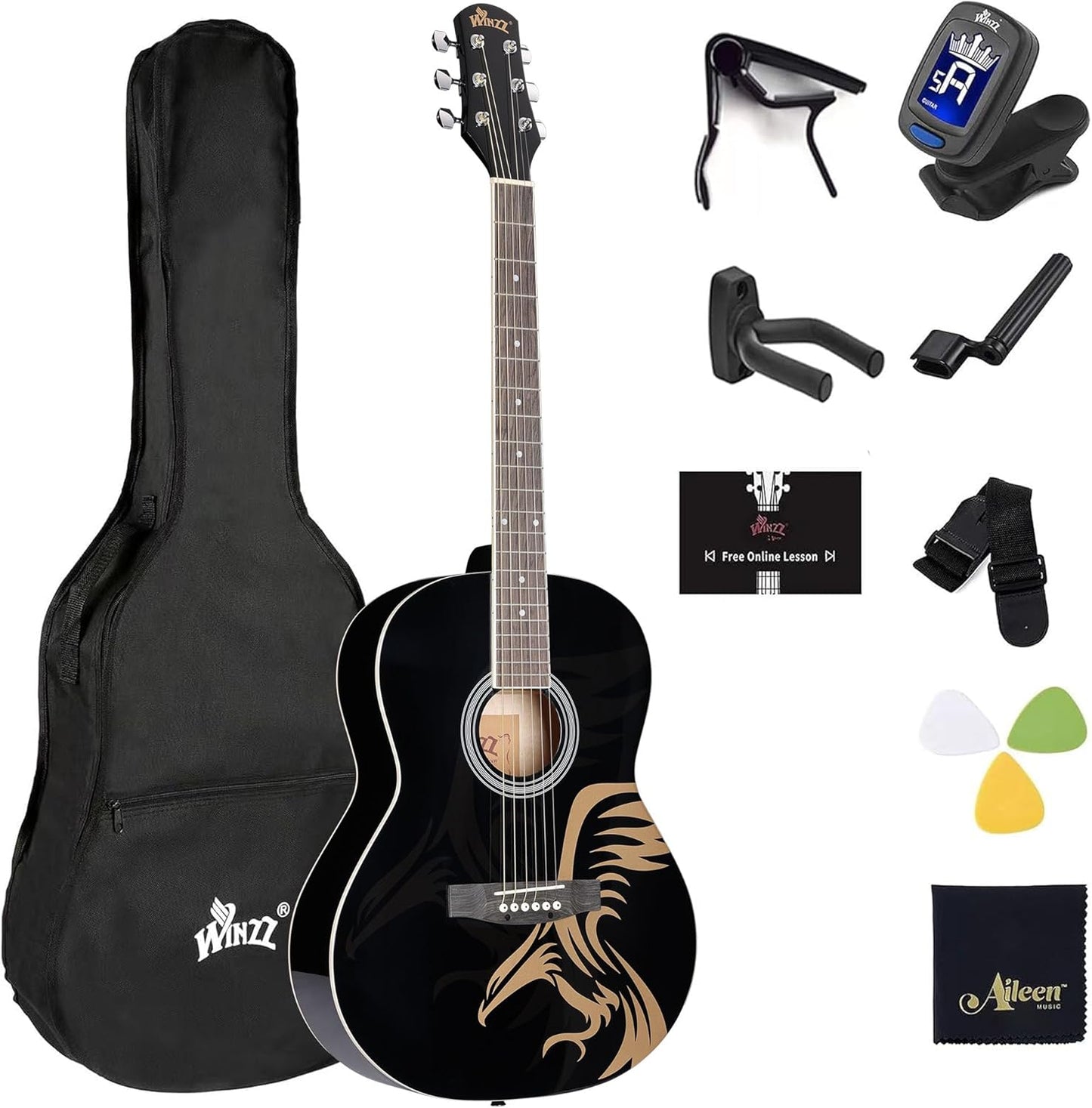 WINZZ AF227A 39 Inches Concert Acoustic Guitar with Full Kit