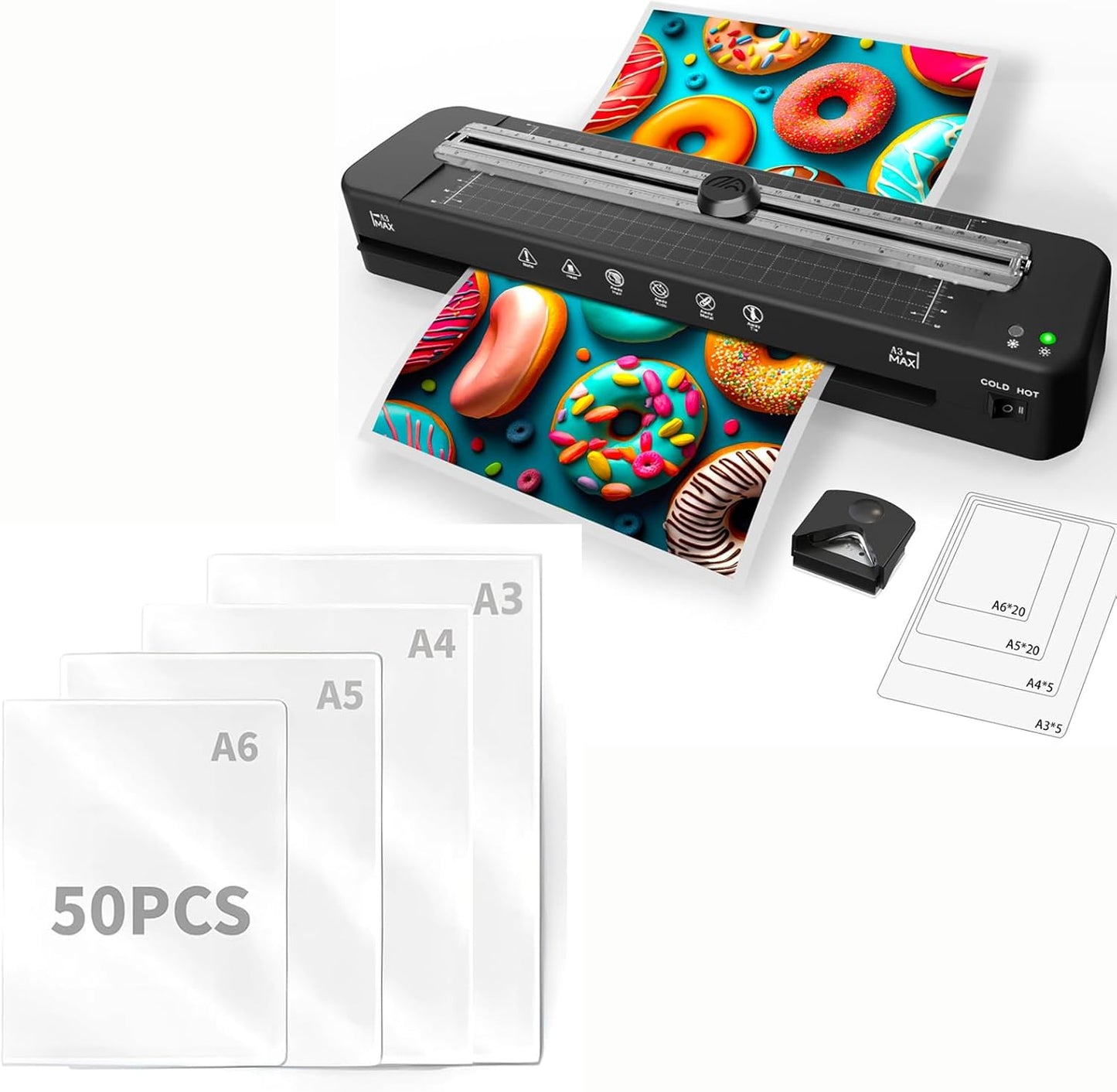 Raycial A3 Laminator - 13 2-in-1 Cold & Thermal, 100 Sheets, Paper Cutter, A+ for Home & Office