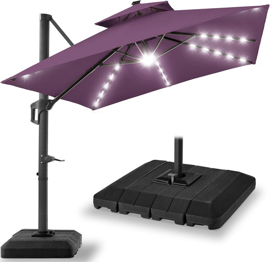 10x10ft Cantilever Patio Umbrella with Solar LED Lights for Shade