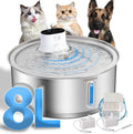 Wireless Dog Water Fountain 8L Stainless Steel - Battery Operated Dog
