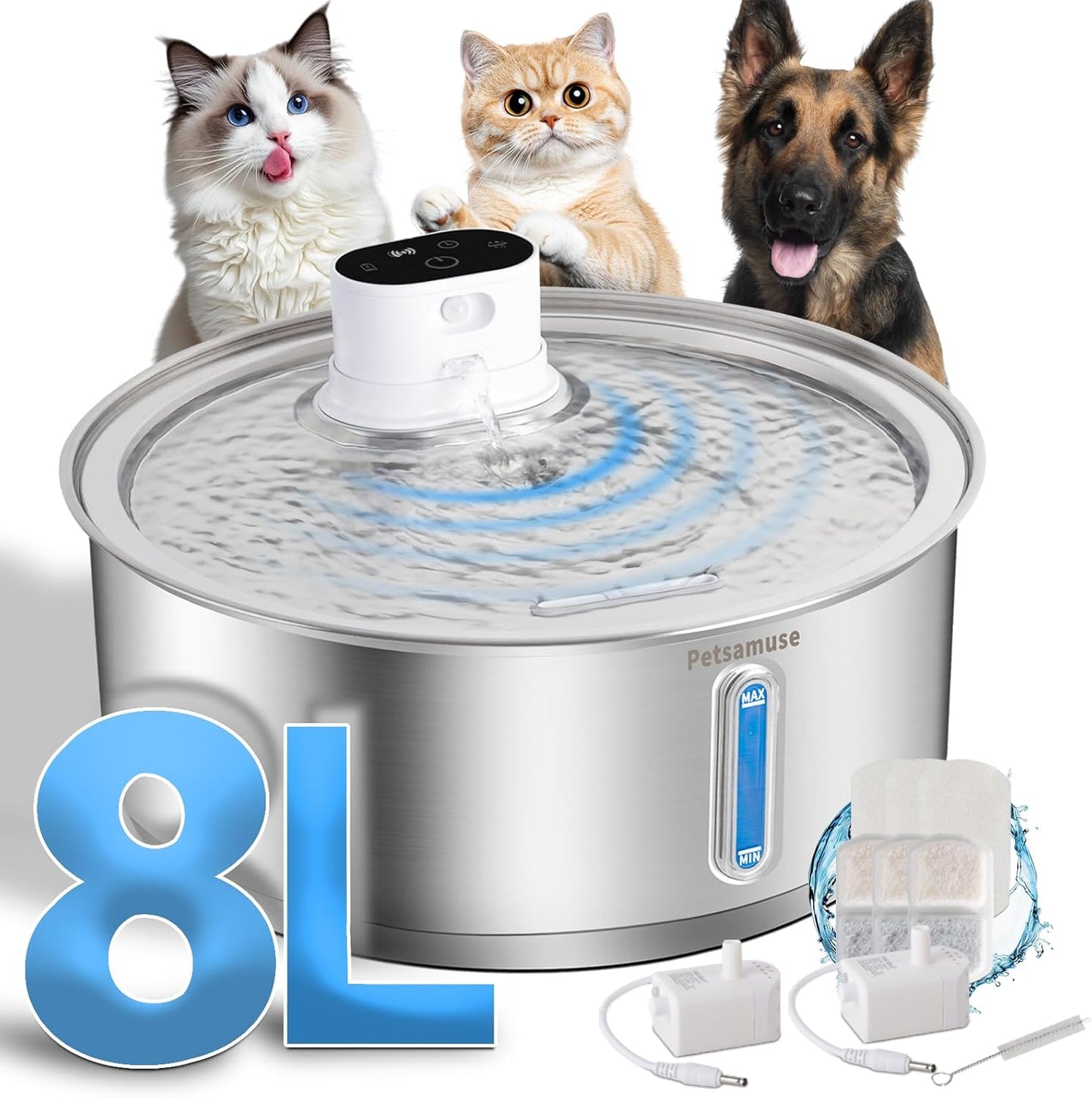Wireless Dog Water Fountain with Motion Sensor for Large Dogs