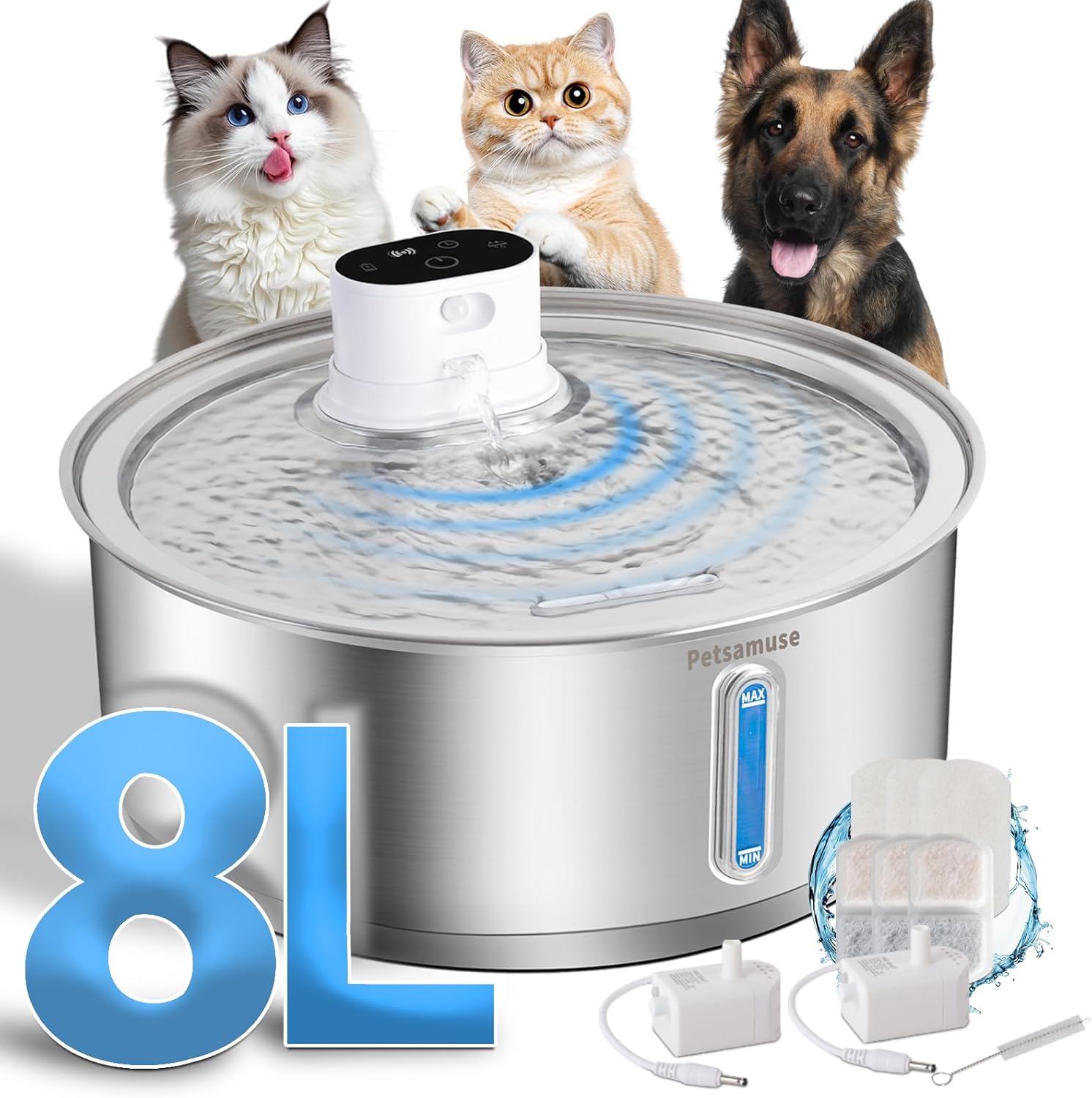 Wireless Dog Water Fountain with Motion Sensor for Large Dogs