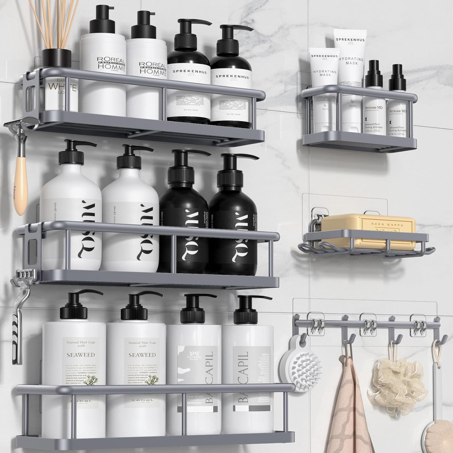 YASONIC Shower Caddy Set: Large Capacity Organizer for Bathrooms