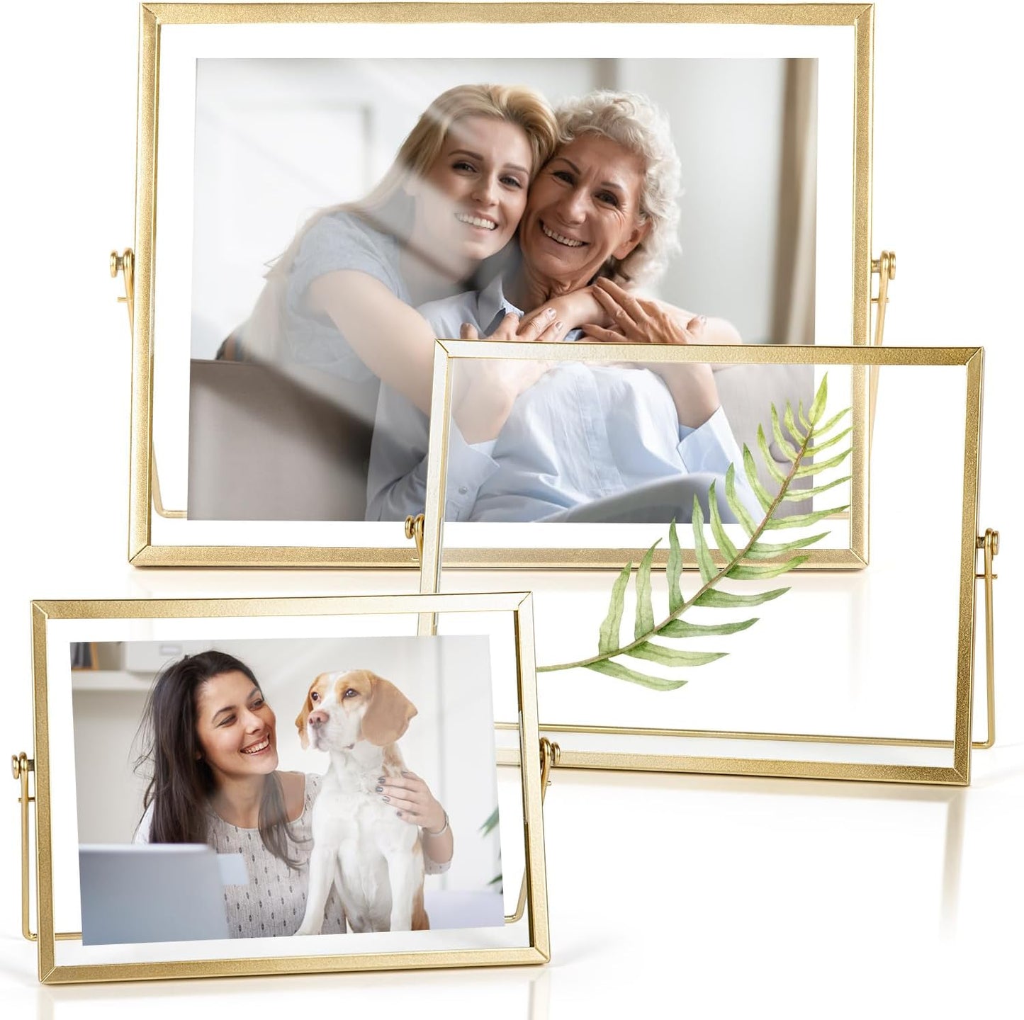 AceList Gold Metal Floating Picture Frame Set of 3 for Display