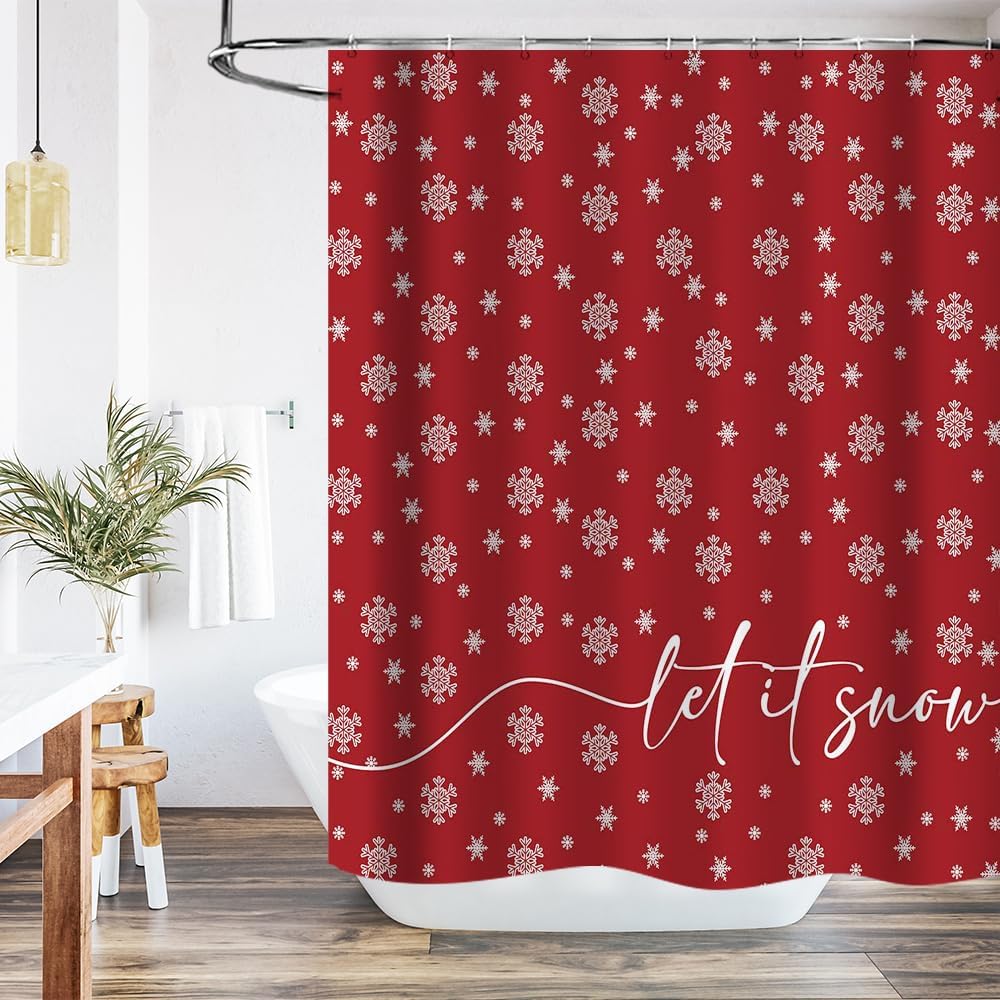 Merry Xmas Snowflake Shower Curtain Set