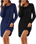 Ekouaer Women's Sleepshirt Dress 2-Pack - Comfortable Long Sleeve