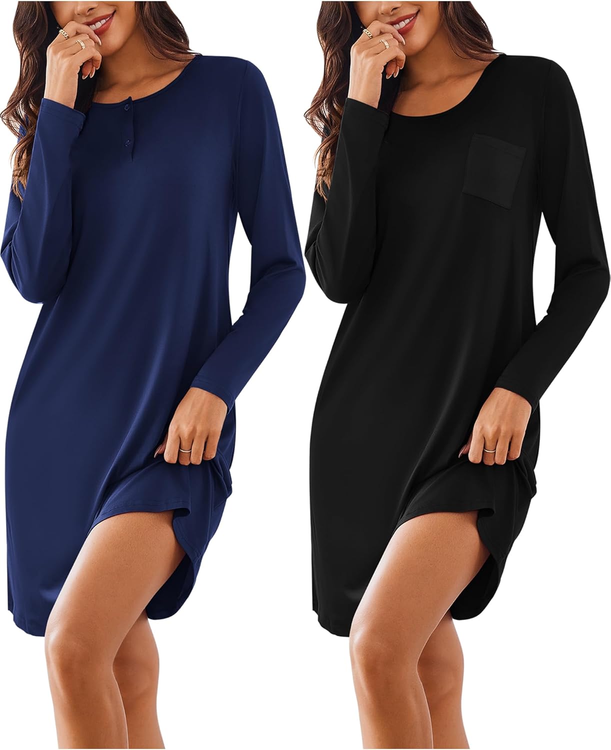 Ekouaer Women's 2 Pack Sleepshirt Dress for Cozy Nights