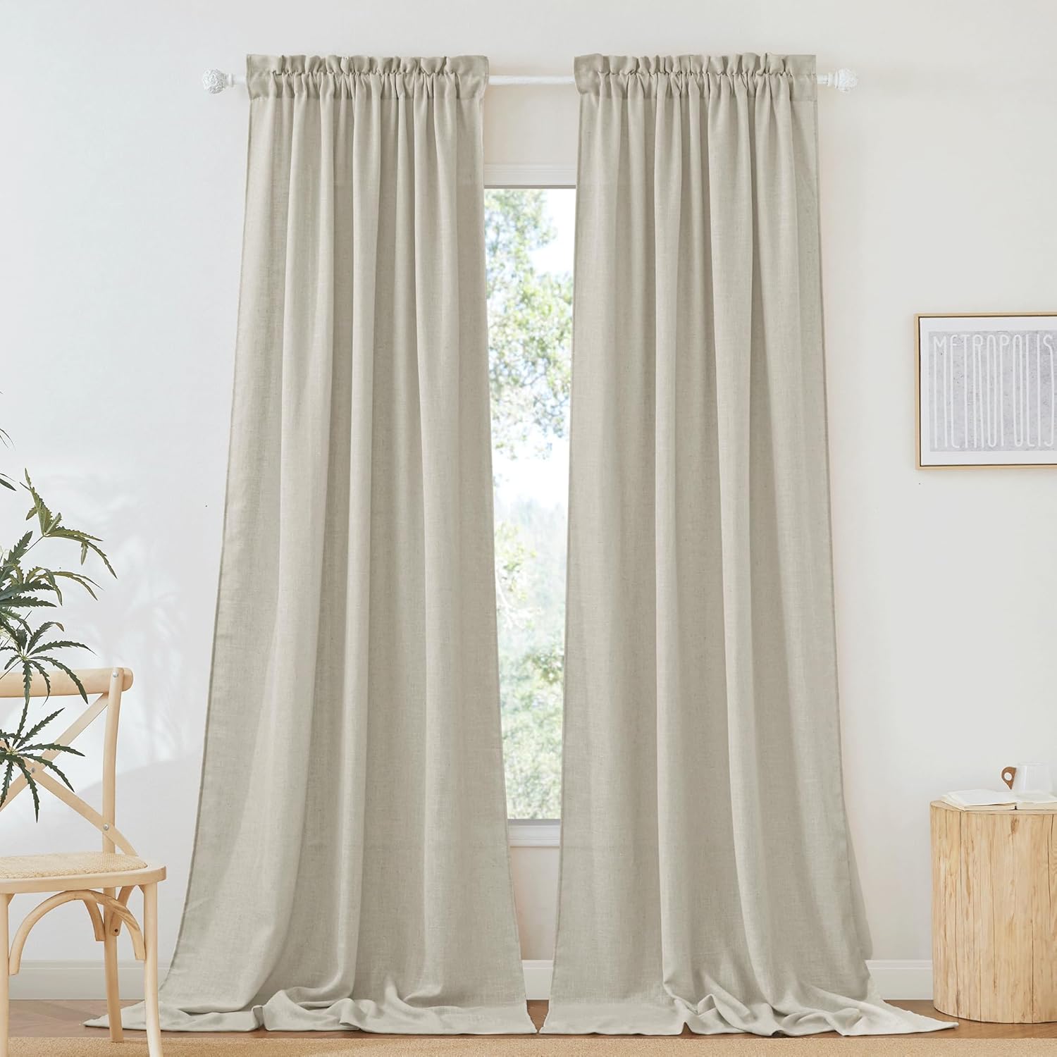 RYB HOME Flax Linen Textured Curtains for Elegant Room Decor