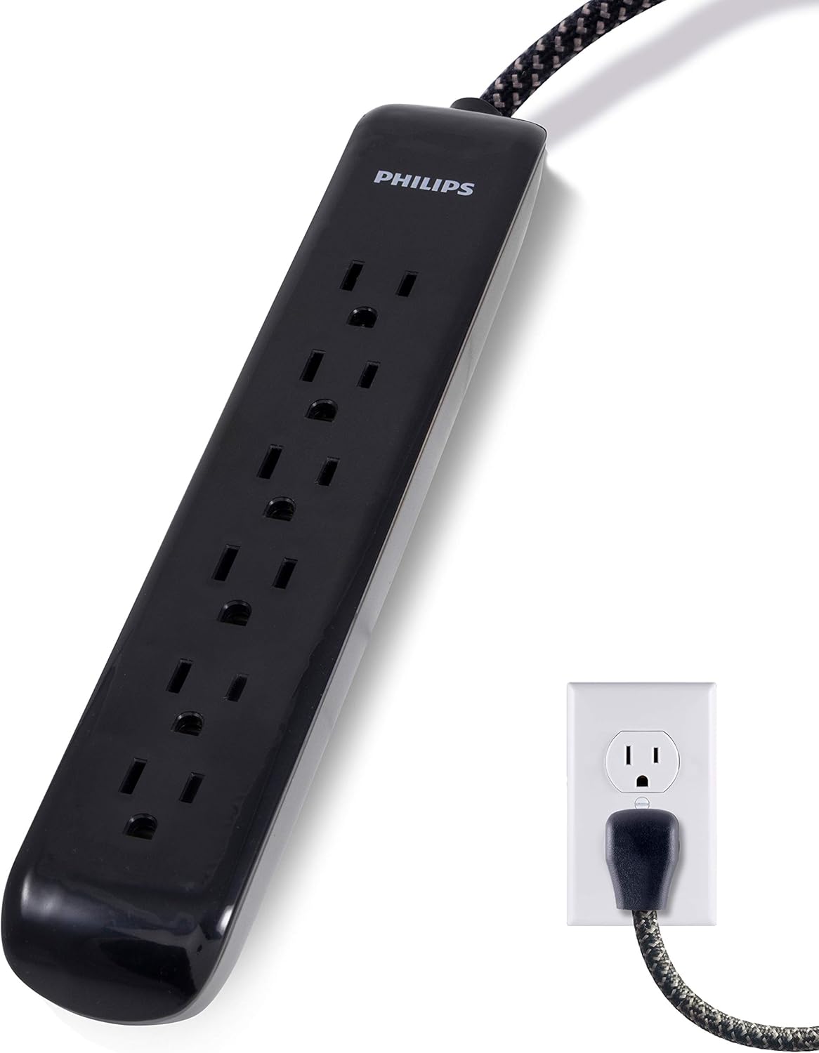 Philips Designer Braided Surge Protector - Stylish Power for Office/Home