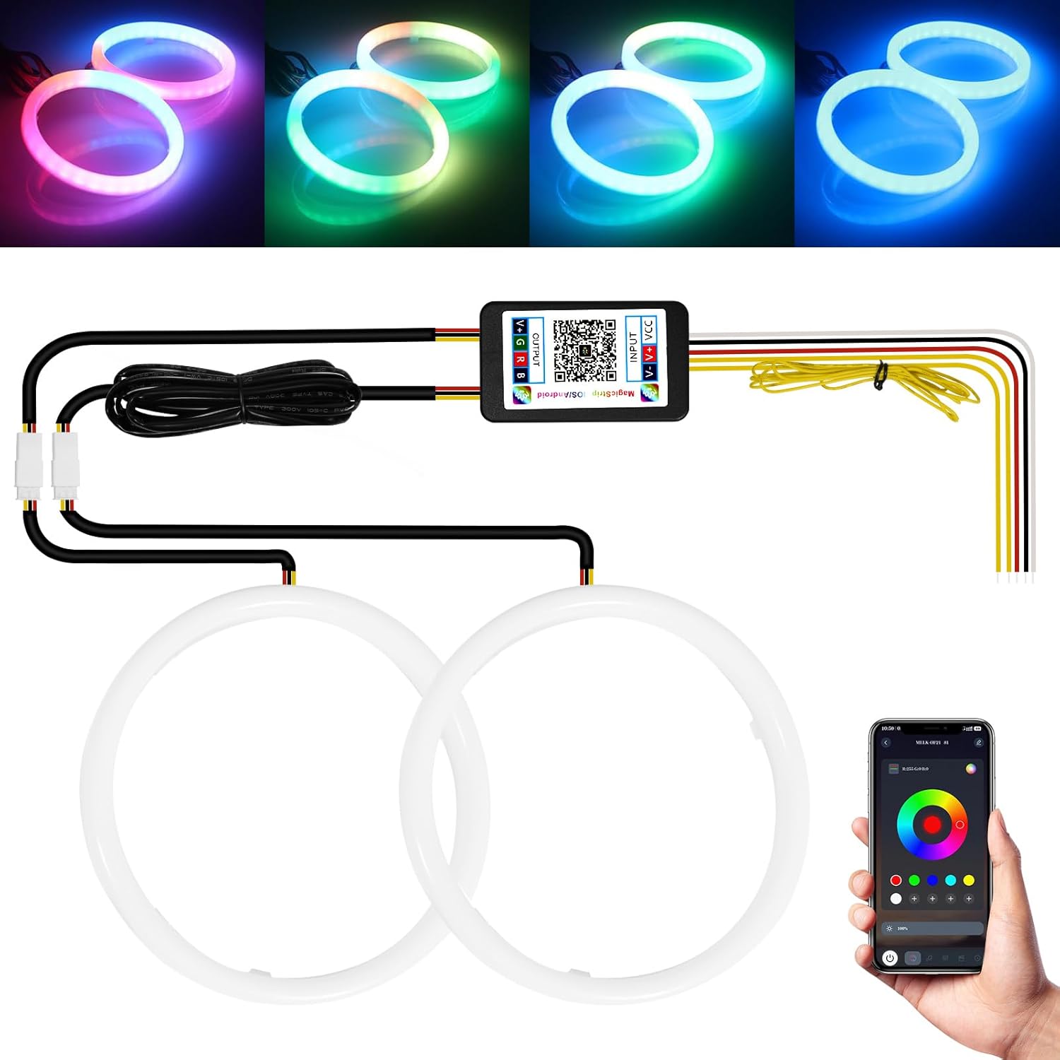 Qasim Angel Eyes Halo Rings RGB LED Lights for Cars and Motorcycles