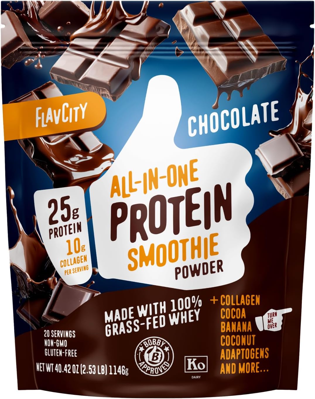 FlavCity Grass Fed Whey Chocolate Protein Powder for Smoothies