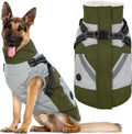 Dog Jacket Winter Harness Built-in Green XXXLarge - Warm Waterproof
