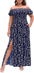 Plus Size Summer Dresses - Boho Off Shoulder Floral Maxi Dress comfort