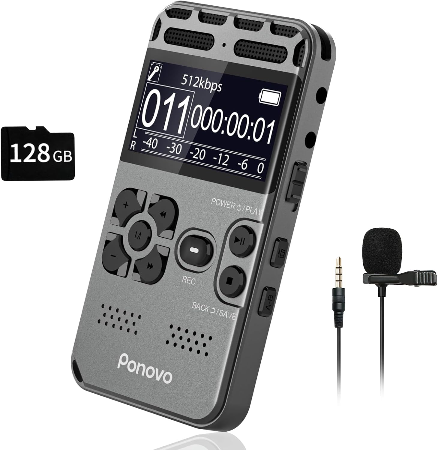 136GB Digital Voice Recorder with Dual Mics and Noise Reduction