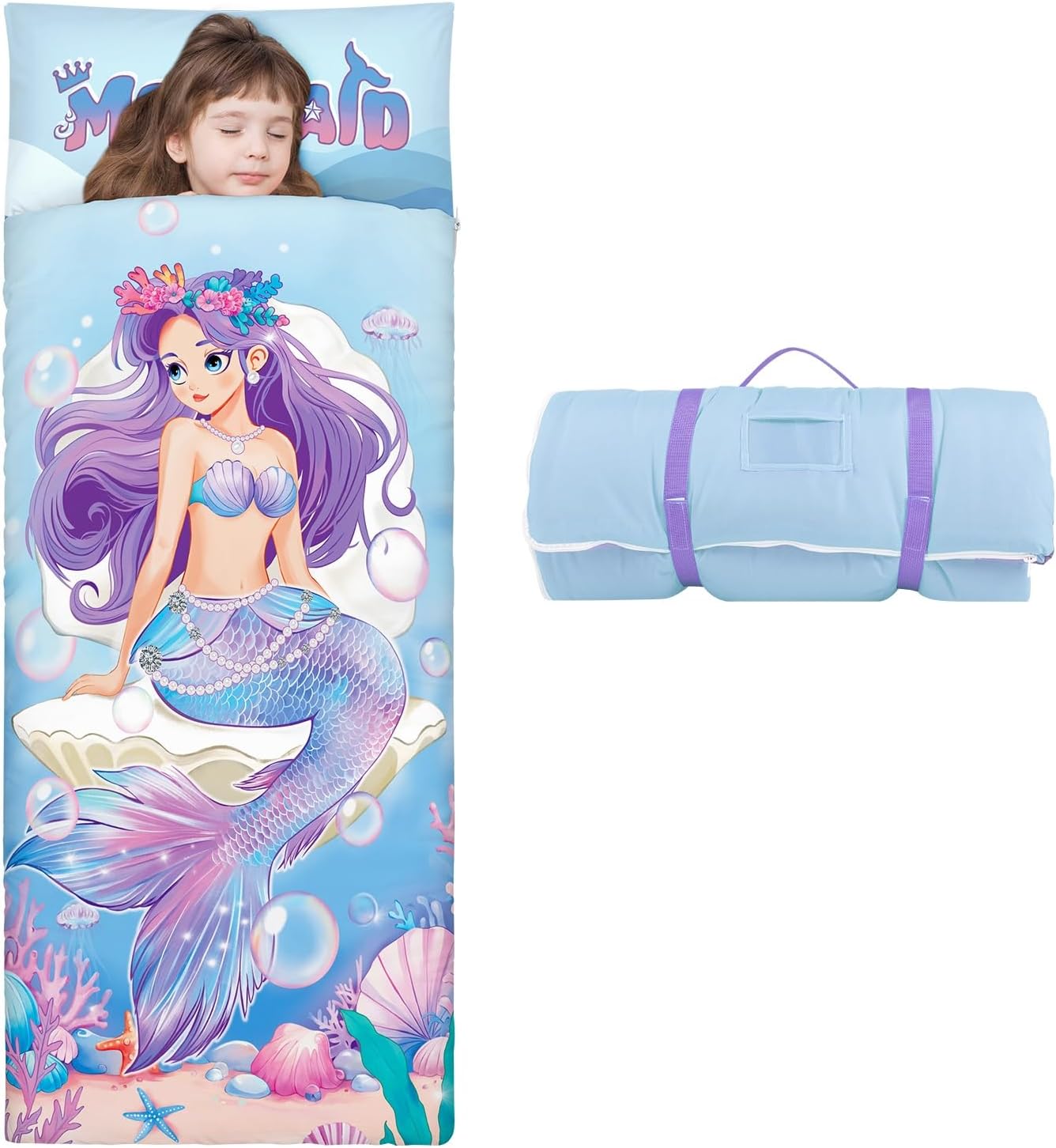 Kids Sleeping Bag Toddler Nap Mat with Removable Pillow