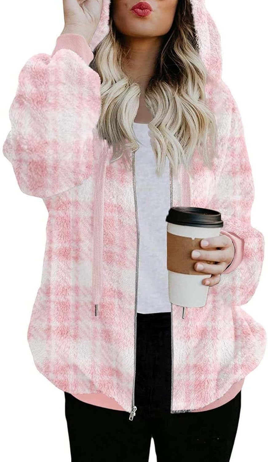 ReachMe Womens Oversized Sherpa Jacket for Cozy Fall Style