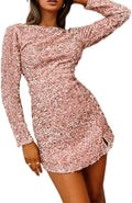 Sequin Bodycon Mini Dress - Velvet Long Sleeve Backless Glam