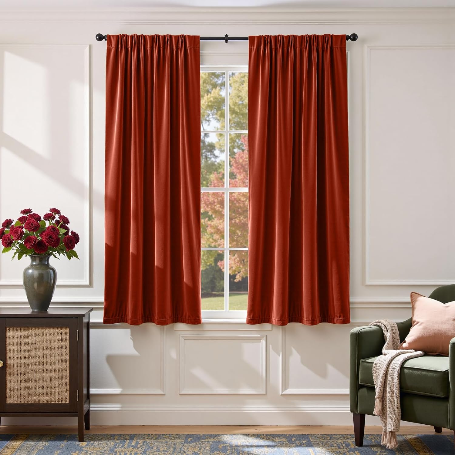 Lazzzy Velvet Curtains Blackout Thermal Insulated 63 Inch Long