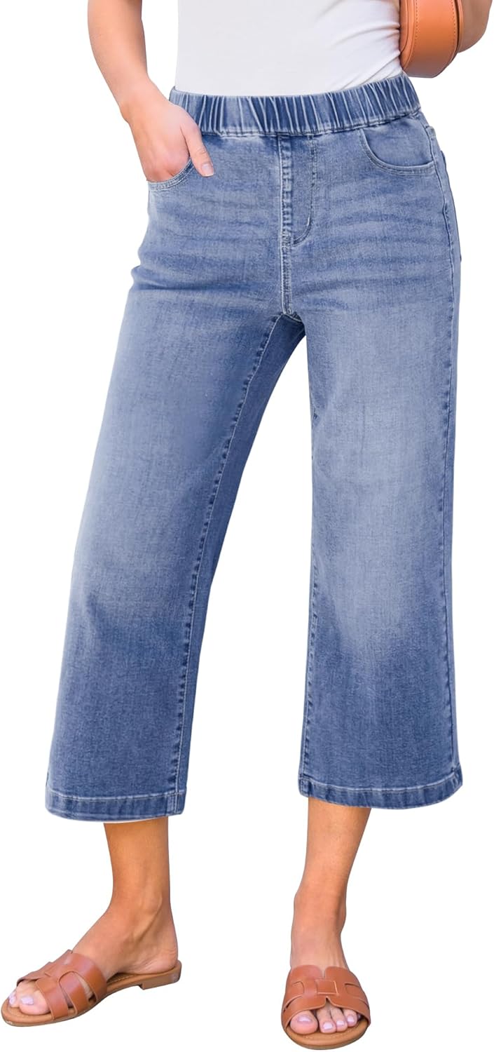GRAPENT Capri Jeans for Women High Waisted Wide Leg Style