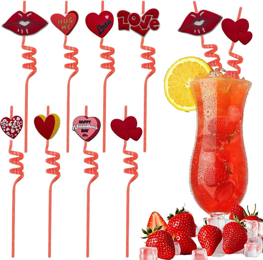 8pc Heart Shaped Reusable Crazy Straws - Valentine's Day Party Decor