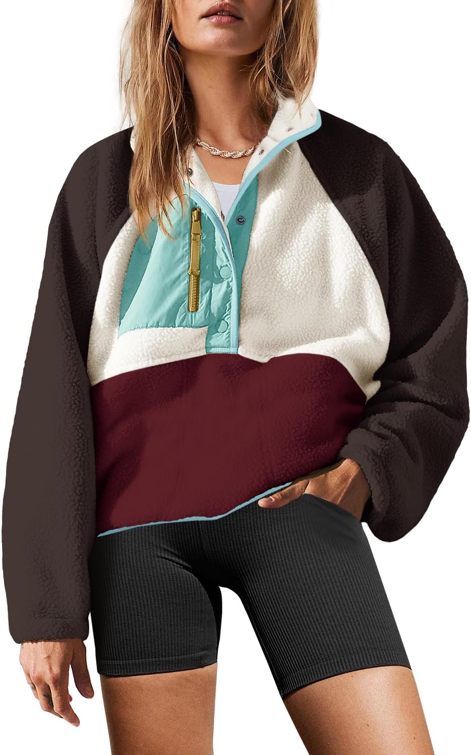 Yanekop Womens Fuzzy Fleece Pullover Sherpa Jacket with Pockets