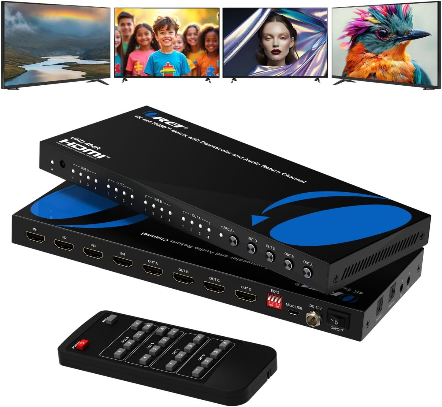 OREI 4x4 4K HDMI Matrix Switcher Splitter for Multi-Display Use