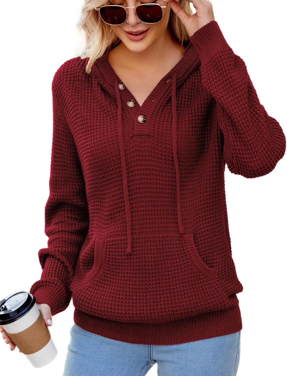 CiCiBird Women Fall Hoodies Sweater Knit V Neck Tops Casual