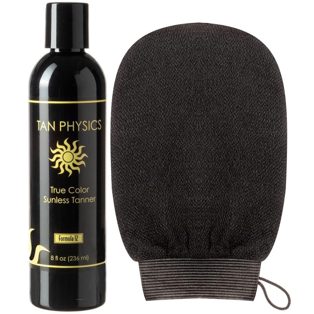Tan Physics Sunless Tanner 8oz with Exfoliation Mitt for Glow