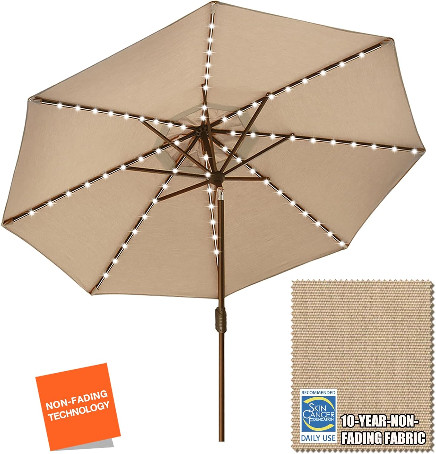 EliteShade 9ft Market Umbrella with 80 LED Lights for Patio