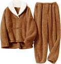 Women Fuzzy Fleece Pajama Set - Fluffy Winter Pullover & Pants