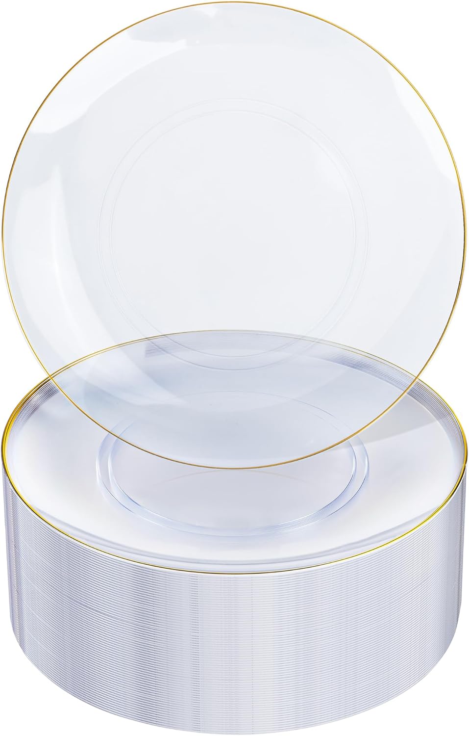 Nervure 100pc Clear & Gold Plates - Elegant 10.25 Dinner Plate - Perfect for Parties