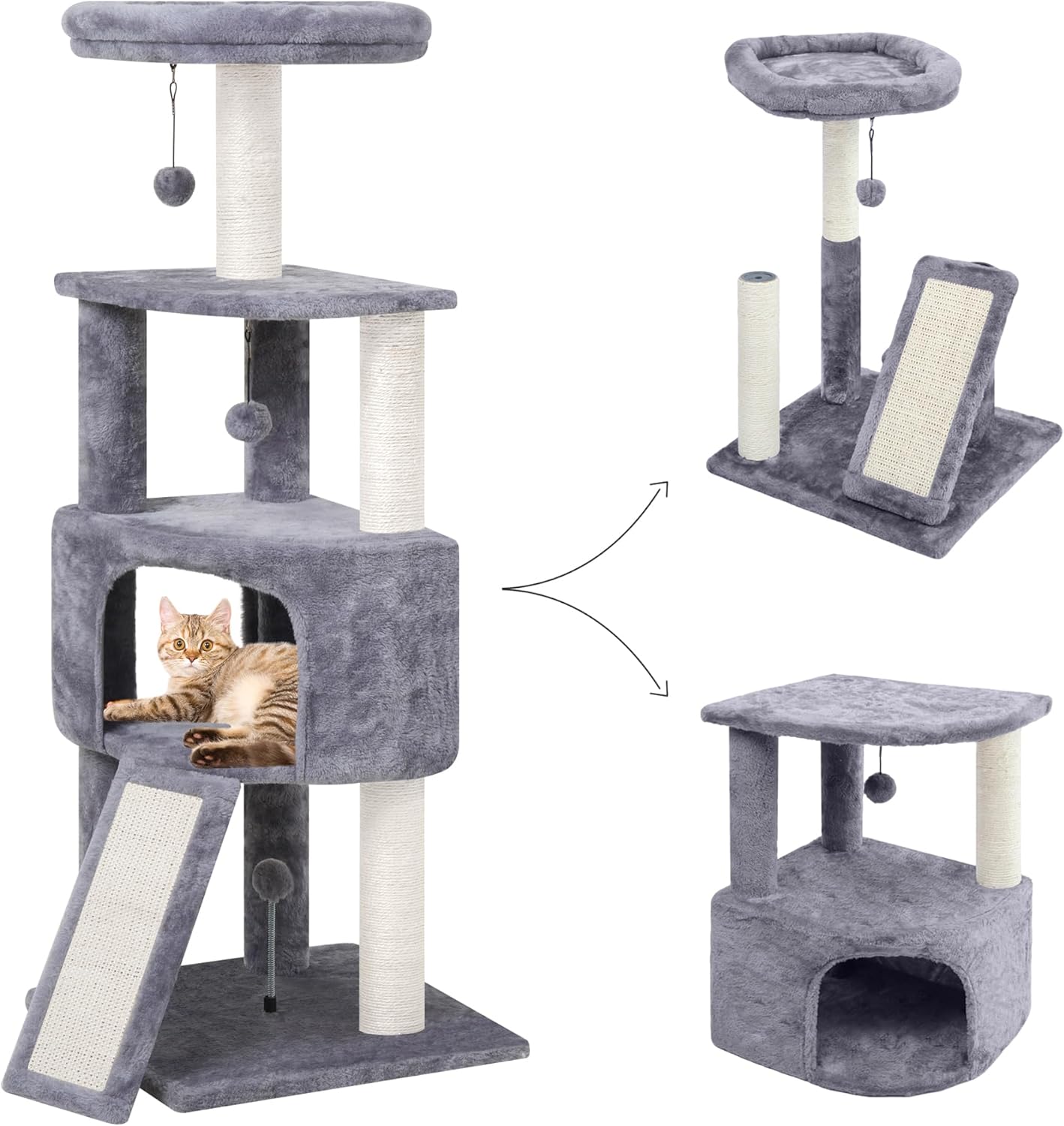 45in Cat Tree Tower with Big Condo for Indoor Kittens and Cats