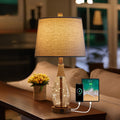 23ft USB A+C Table Lamp - Rustic Two-Light Bedside Lamp