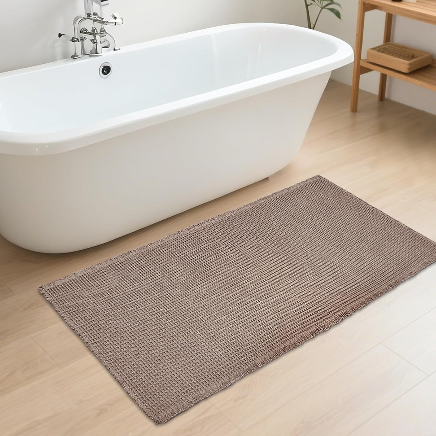 ZALL Tan Waffle Bath Mat - Super Absorbent Non Slip Rug