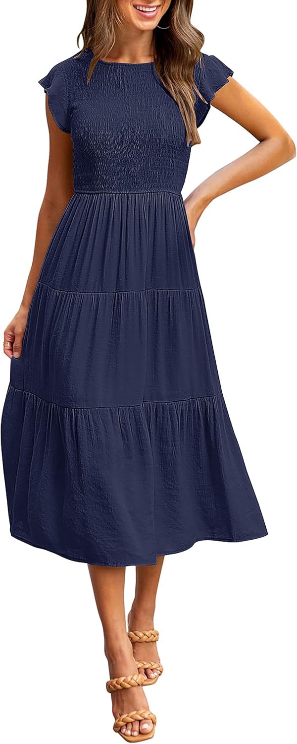 MEROKEETY Women's Flutter Short Sleeve Midi Dress for Summer