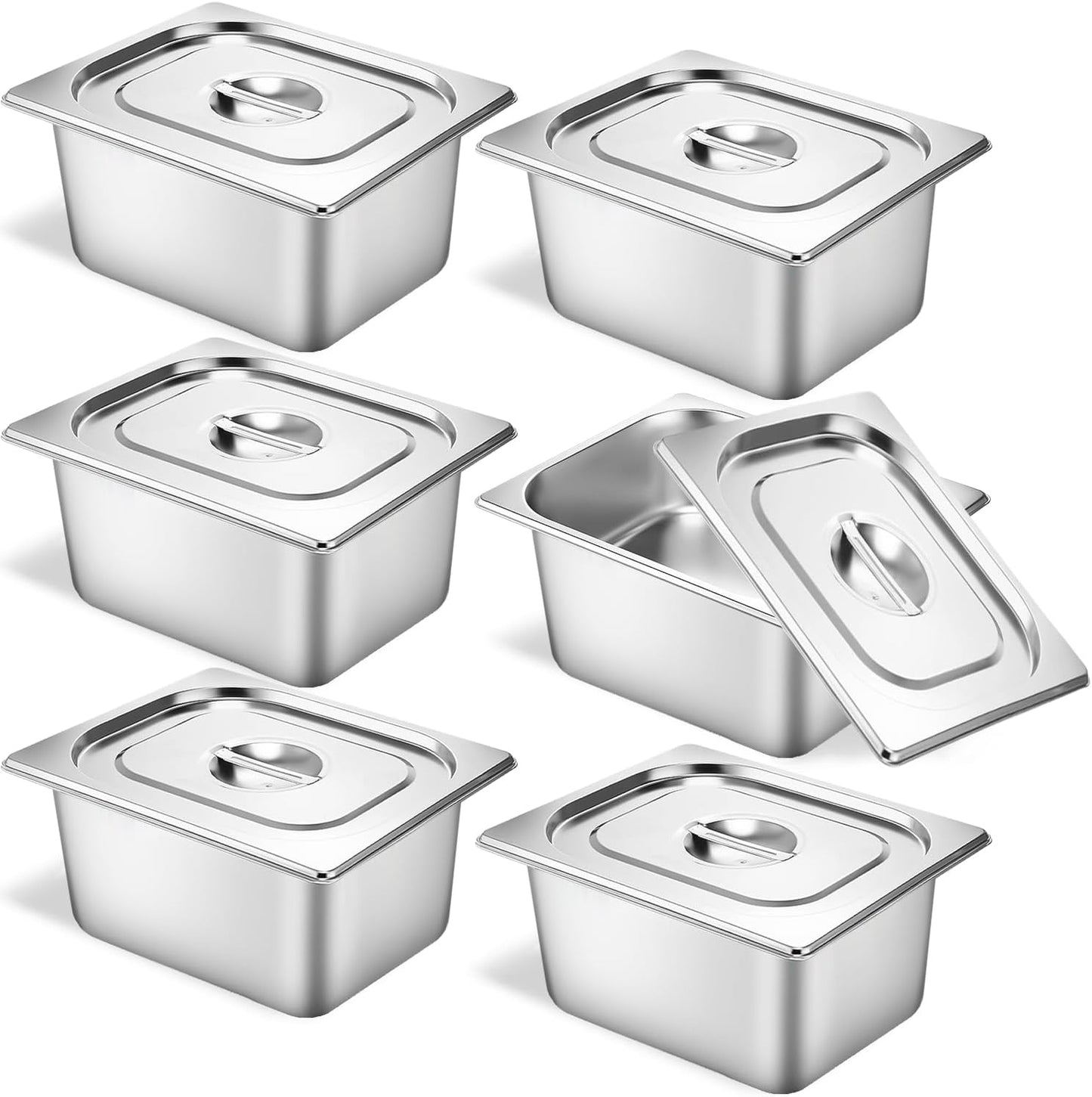 TSUBOR 6 Set Stainless Steel Hotel Pans 1/2 Size 6in Deep