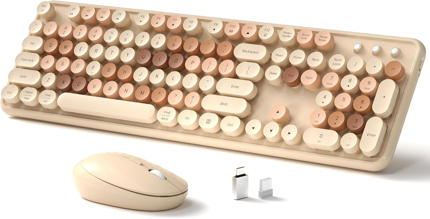 Wireless Keyboard and Mouse Set with Retro Typewriter Design