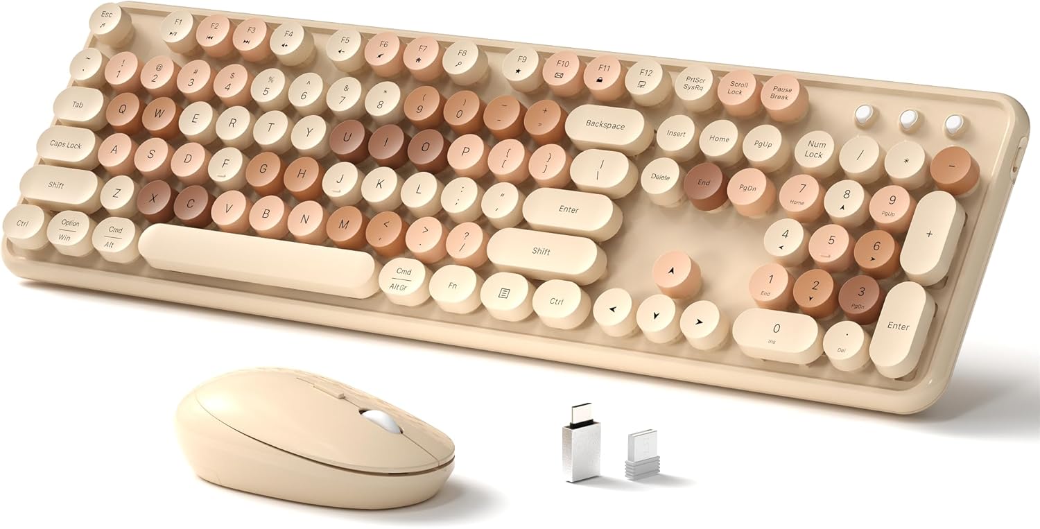 Wireless Keyboard and Mouse Set with Retro Typewriter Design