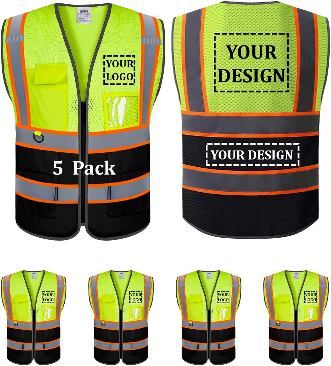 Custom Mesh Safety Vest with Pockets for High Visibility Workwear