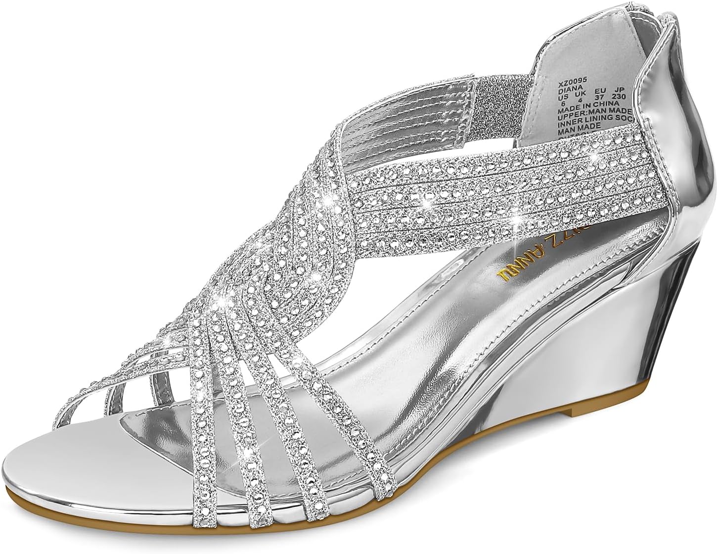 PIZZ ANNU Women's Diana Low Wedge Sandals for Evening Wear