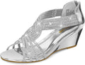 PIZZ ANNU Diana Low Wedge Sandals - Sparkly Rhinestone Dress Heels hug
