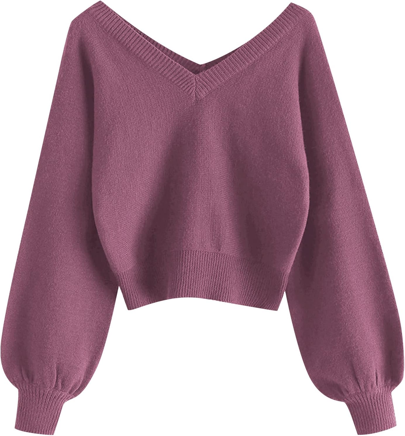 ZAFUL Women's Cropped Sweater V-Neck Long Sleeve Jumper