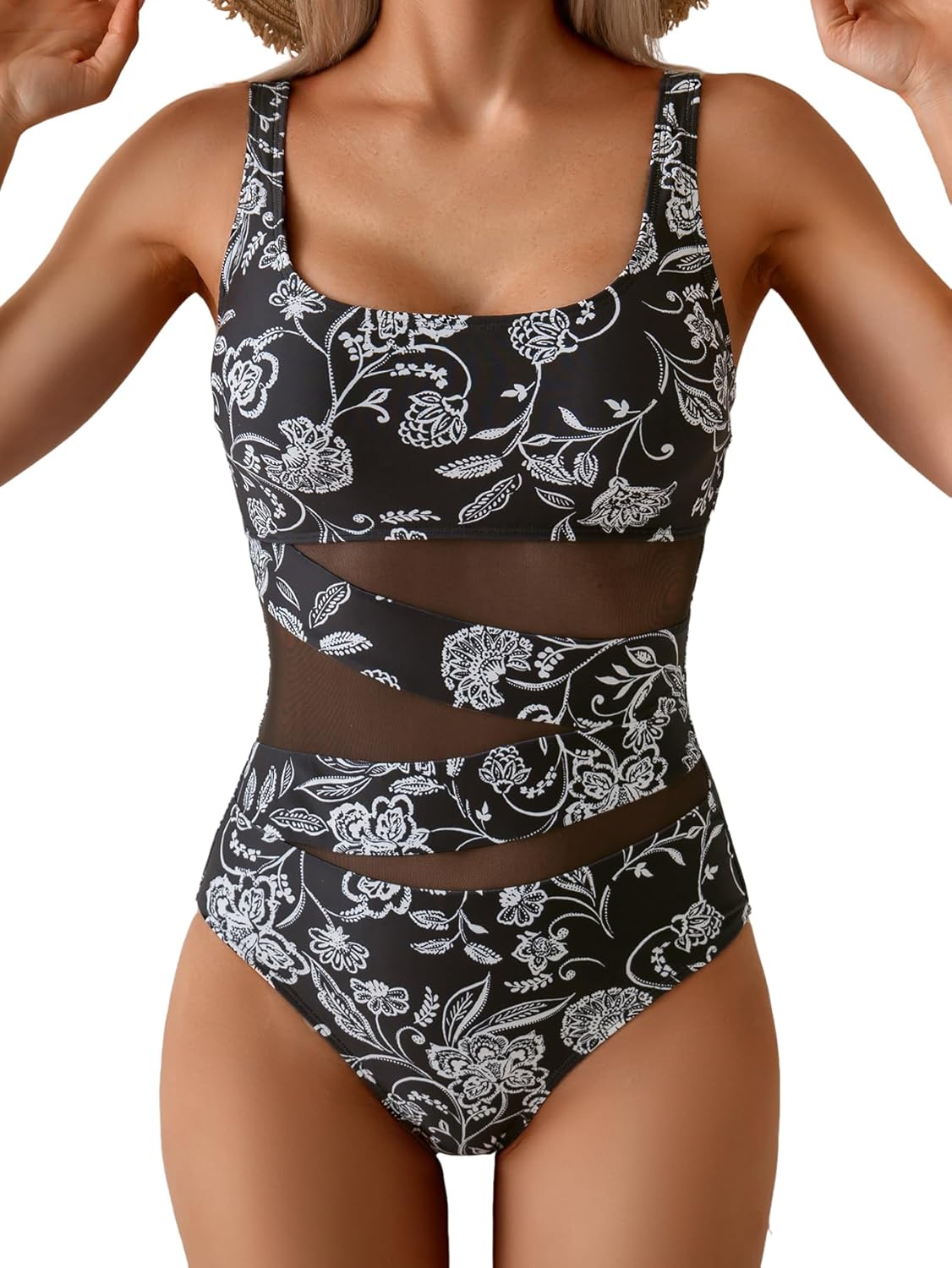 B2prity Women's Mesh One Piece Swimsuit for Tummy Control